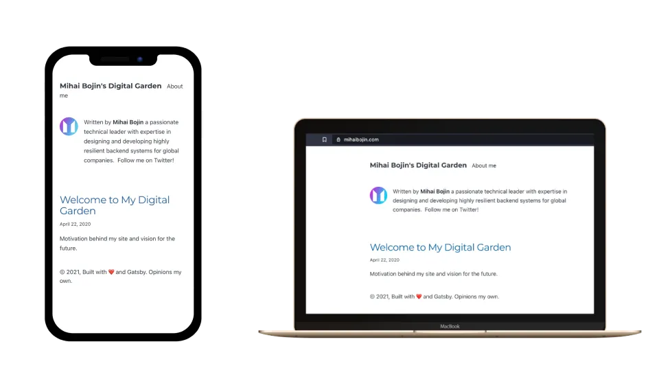 A screenshot of my site, in a browser and on a mobile device Screenshots