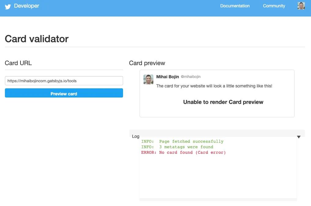 Twitter card validation error